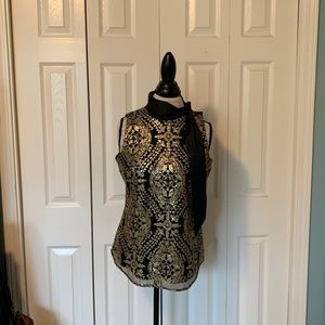 EVA MENDES BY NEW YORK AND COMPANY | Beautiful black satin and gold sequin top